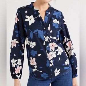 Free Assembly Floral Navy Split Neck Button Down Blouse size L